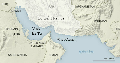 Vị trí của eo biển Hormuz. Đồ họa: NYTimes.