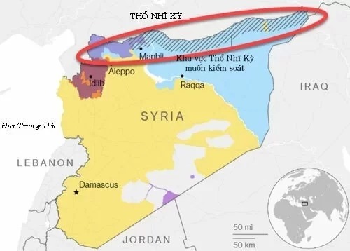 Thổ Nhĩ Kỳ muốn đẩy YPG ra khỏi khu vực biên giới phía nam giáp Syria. Đồ họa: HAL.